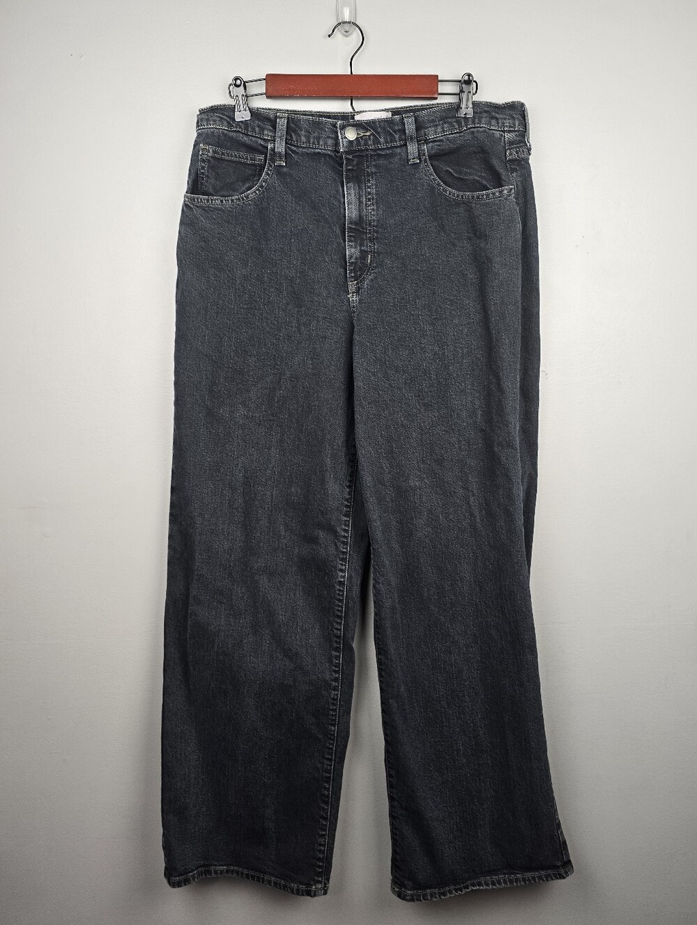 High-Rise Wide Leg Jeans Dark Wash Faded Black Womens Size 14R 90s Baggy Classic - Picture 3 of 13